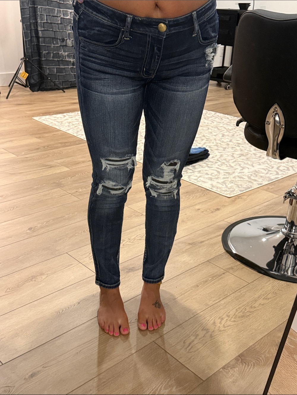 American Eagle Outfitters Dark Blue Distressed Skinny Jeans